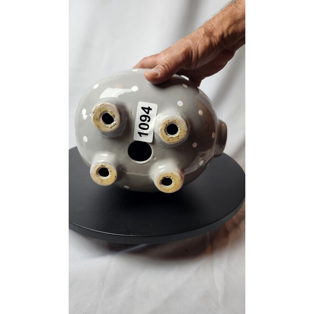 2020 Lila & Jack Brand Ceramic Gray W/white Polka Dot Piggy Bank - 7" Tall, 9" L - Picture 7 of 7